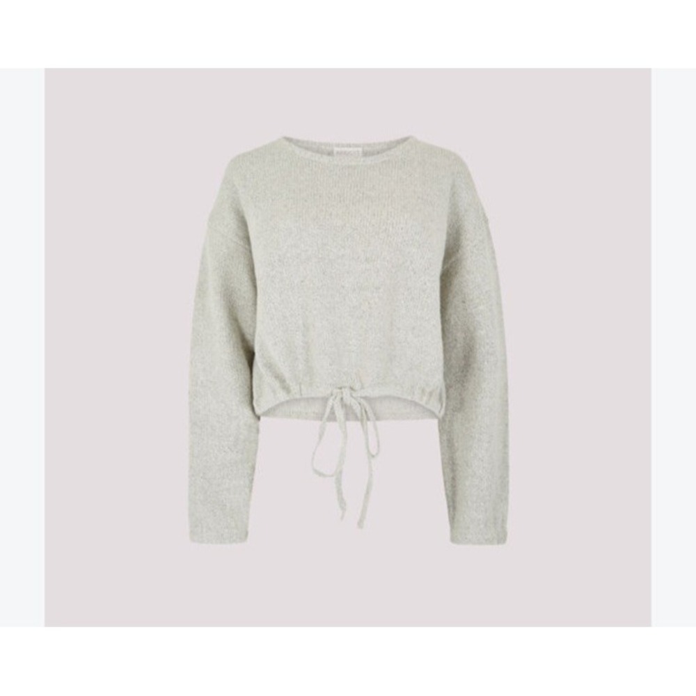 Cream Beige Cropped Drawstring Sweater Size Medium Knit Classic Natural Basic